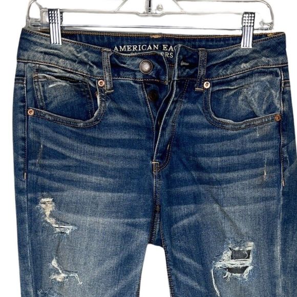 American Eagle Jeans Womens 2‎ Blue Tomgirl Relaxed Sloughy Fit Distress Destroy - Picture 3 of 8